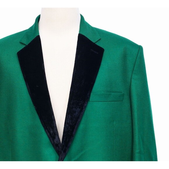 Mens Blazer Green Wool Velvet Formal Tuxedo Jacket Wedding Party Sport Coat 48R - Picture 4 of 7